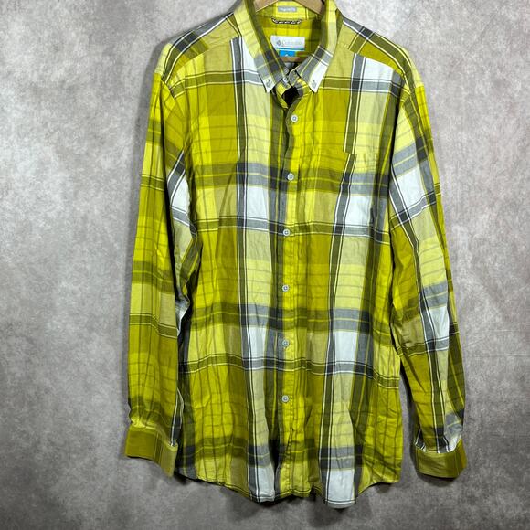 Columbia Shirt Mens Size‎ XLT Yellow Plaid Button Down Long Sleeves Outdoor - Picture 1 of 8